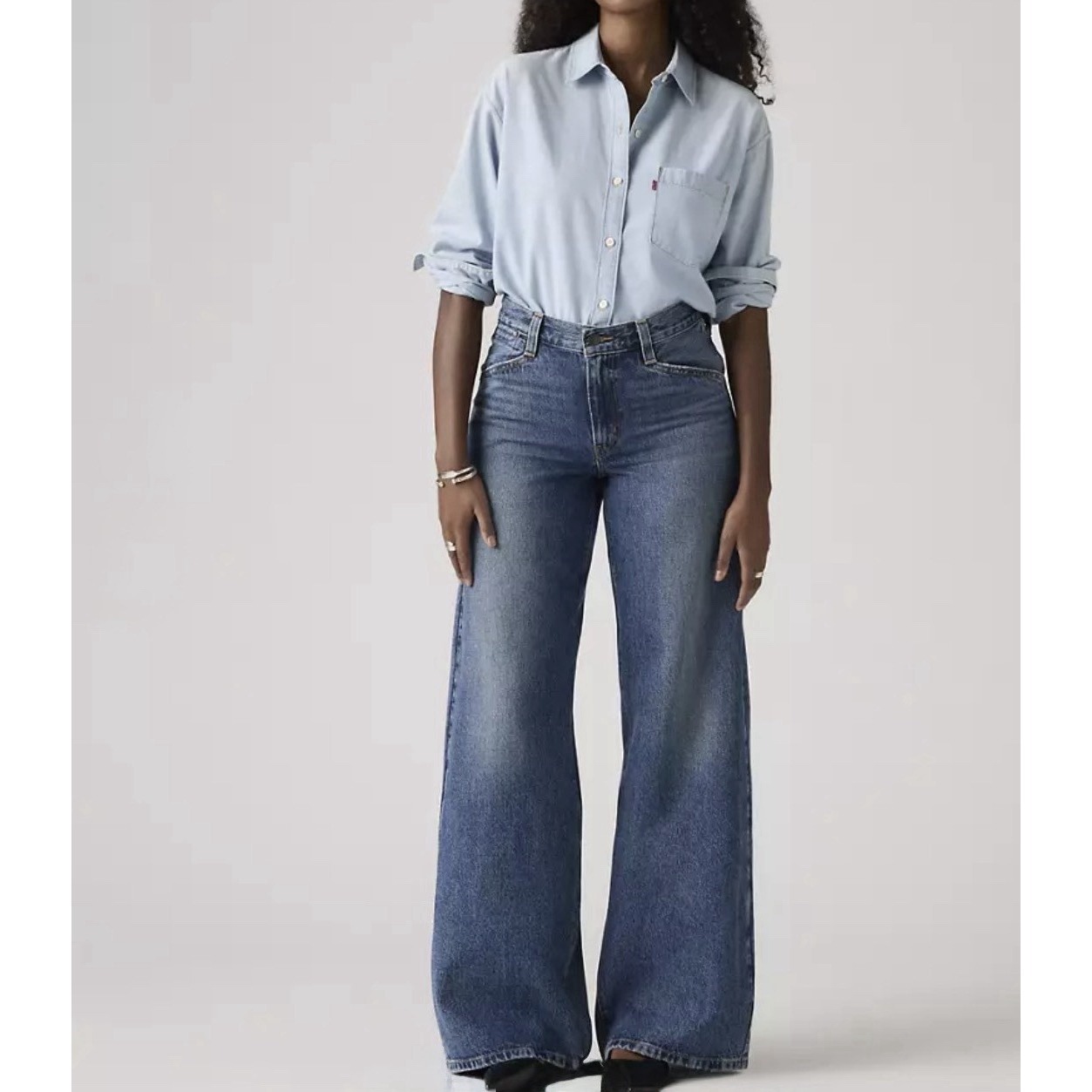 Nwt Levi's 94 Baggy Wide Leg Jeans Womens 26x31 Midrise Retro Blue Denim Levis